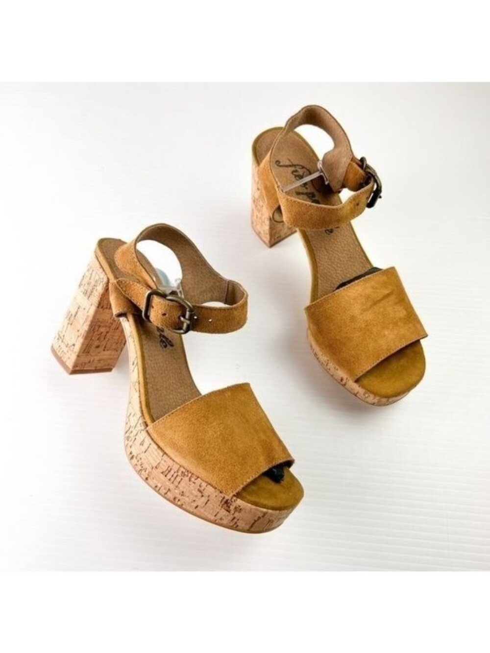Free People Sandals womens 10  boho Tan Brooke Platform Suede Strap Block Sandal - Picture 2 of 13